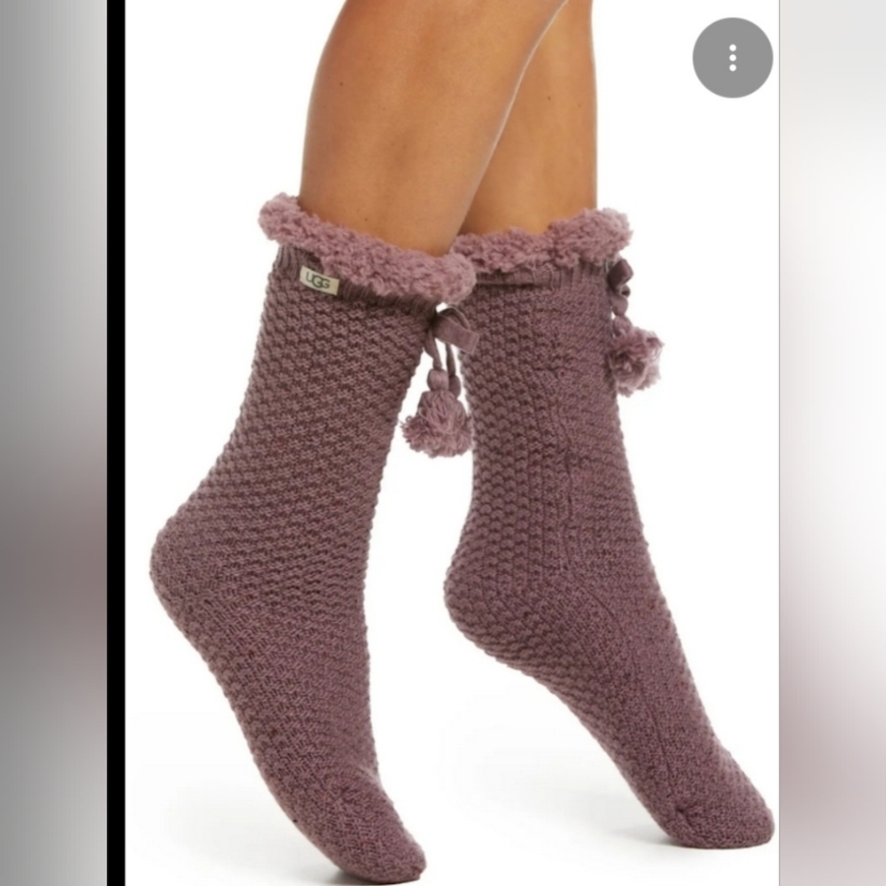 UGG NESSIE COZY FLEECE CROCHET KNIT SLOUCHY SOCKS. MAUVE FOG. NO TASSLES.